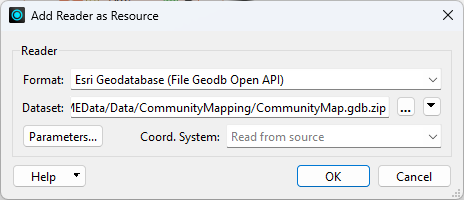 File geodatabase reader as a resource